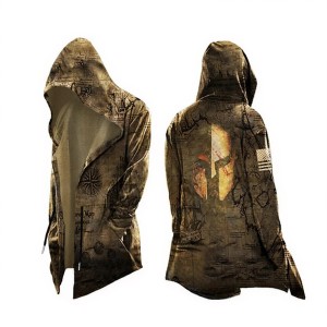 Veste tactique airsoft à capuche style carte antique & casque spartiate